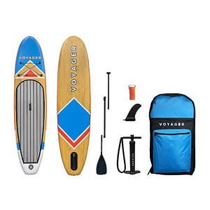 Woodgrain-Voyager-Inflatable-Paddlebaord-Package